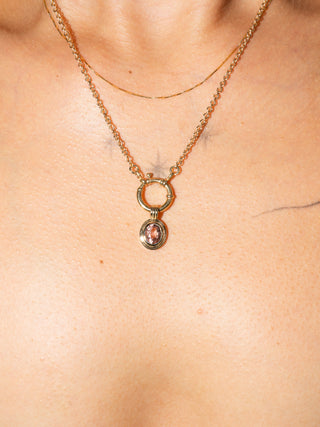 Safari Peach Tourmaline Triple Oval Cut Charm in Yellow 14k Gold