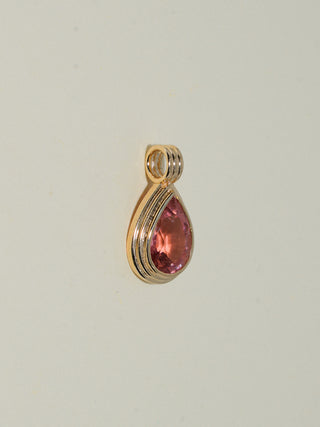 Shared Secret Pink Tourmaline Triple Teardrop Cut Charm in Yellow 14k Gold