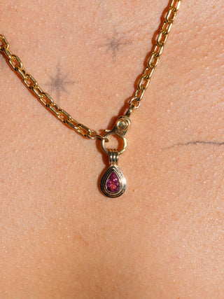 Cecile Pink Tourmaline Triple Teardrop Cut Charm in Yellow 14k Gold