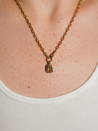 Dinner Date Brown Tourmaline Triple Emerald Cut Charm in Yellow 14k Gold