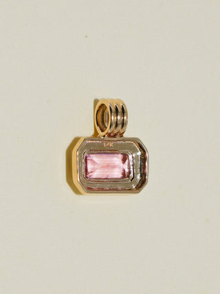 Wedding Boquet Pink Tourmaline Triple East to West Emerald Cut Charm in Yellow 14k Gold