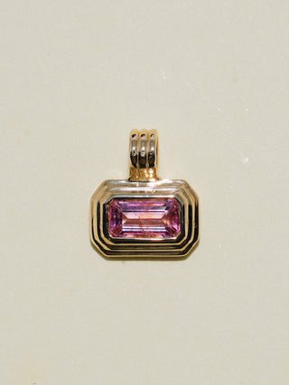 Wedding Boquet Pink Tourmaline Triple East to West Emerald Cut Charm in Yellow 14k Gold