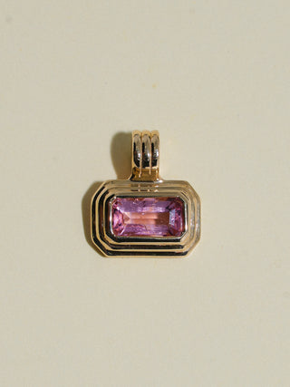Wedding Boquet Pink Tourmaline Triple East to West Emerald Cut Charm in Yellow 14k Gold