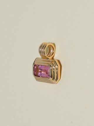 Wedding Boquet Pink Tourmaline Triple East to West Emerald Cut Charm in Yellow 14k Gold