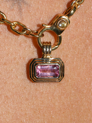 Wedding Boquet Pink Tourmaline Triple East to West Emerald Cut Charm in Yellow 14k Gold