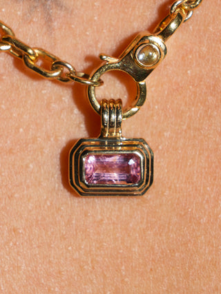 Wedding Boquet Pink Tourmaline Triple East to West Emerald Cut Charm in Yellow 14k Gold
