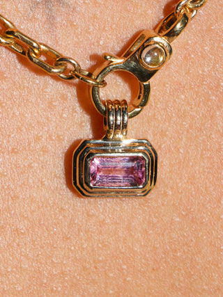Wedding Boquet Pink Tourmaline Triple East to West Emerald Cut Charm in Yellow 14k Gold