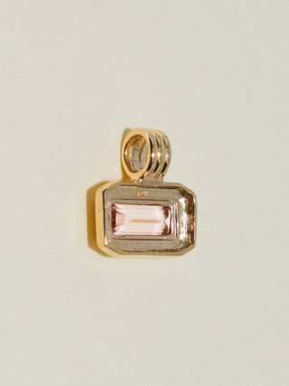 Tunnel of Love Pink Tourmaline Triple East West Rectangle Cut Charm in Yellow 14k Gold