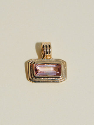 Tunnel of Love Pink Tourmaline Triple East West Rectangle Cut Charm in Yellow 14k Gold