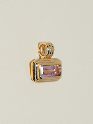 Tunnel of Love Pink Tourmaline Triple East West Rectangle Cut Charm in Yellow 14k Gold