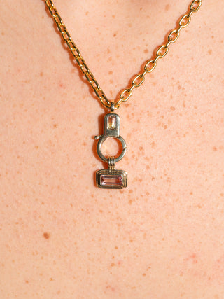 Tunnel of Love Pink Tourmaline Triple East West Rectangle Cut Charm in Yellow 14k Gold