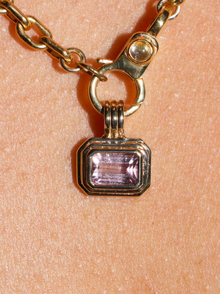 Margaux Pink Tourmaline Triple East to West Emerald Cut Charm in Yellow 14k Gold