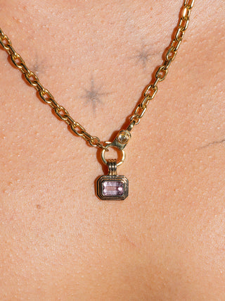 Margaux Pink Tourmaline Triple East to West Emerald Cut Charm in Yellow 14k Gold