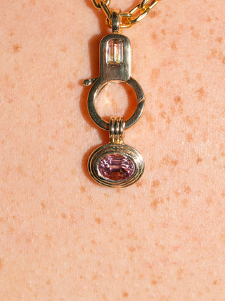 Princess Pink Tourmaline Triple East to West Oval Cut Charm in Yellow 14k Gold