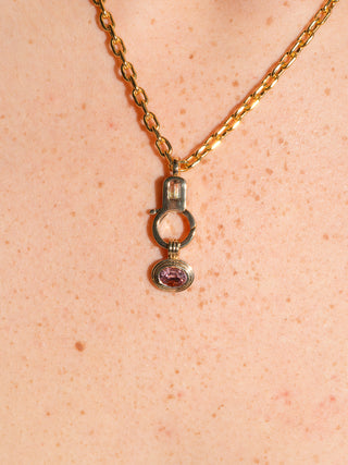 Princess Pink Tourmaline Triple East to West Oval Cut Charm in Yellow 14k Gold