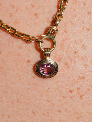 Puppy Paw Pink Tourmaline Triple East to West Oval Cut Charm in Yellow 14k Gold