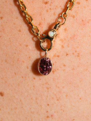 TD Pink Zircon Oval Cut Charm in Yellow 14k Gold