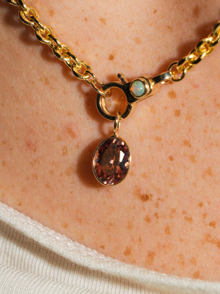 Mauve Zircon Oval Cut Charm in Yellow 14k Gold