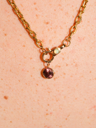 Cutie Pie Pink Zircon Round Cut Charm in Yellow 14k Gold