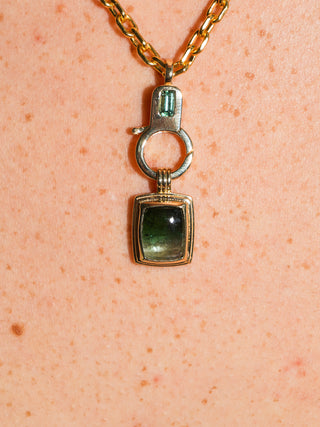 High Tides Multi-Color Tourmaline Triple Cushion Cabochon Charm in Yellow 14k Gold