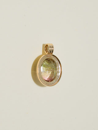 Aqua Melona Multi-Color Tourmaline Triple Oval Cabochon Charm in Yellow 14k Gold