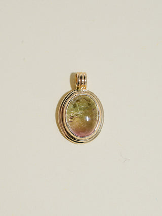 Aqua Melona Multi-Color Tourmaline Triple Oval Cabochon Charm in Yellow 14k Gold