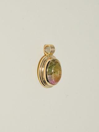 Aqua Melona Multi-Color Tourmaline Triple Oval Cabochon Charm in Yellow 14k Gold