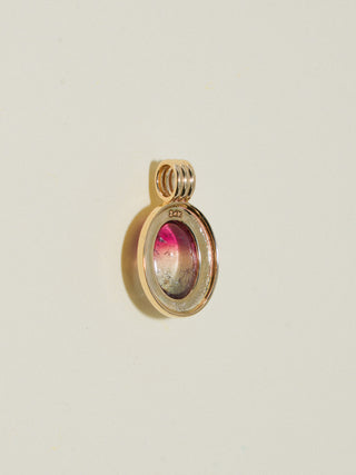 Strawberry Matcha Multi-Color Tourmaline Triple Oval Cabochon Charm in Yellow 14k Gold