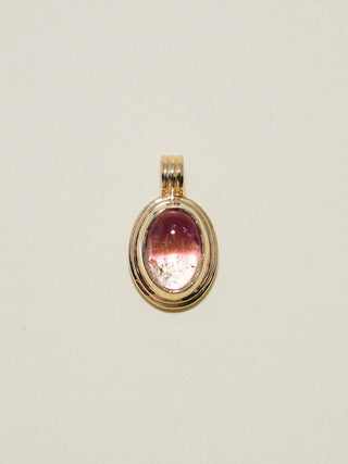 Strawberry Matcha Multi-Color Tourmaline Triple Oval Cabochon Charm in Yellow 14k Gold