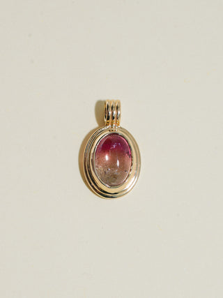 Strawberry Matcha Multi-Color Tourmaline Triple Oval Cabochon Charm in Yellow 14k Gold