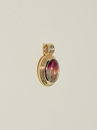 Strawberry Matcha Multi-Color Tourmaline Triple Oval Cabochon Charm in Yellow 14k Gold