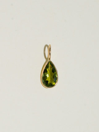 Whip Snake Green Tourmaline Teardrop Cut Charm in Yellow 14k Gold