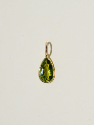 Whip Snake Green Tourmaline Teardrop Cut Charm in Yellow 14k Gold