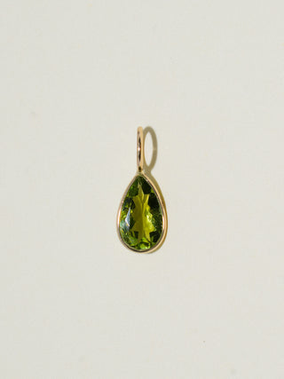 Whip Snake Green Tourmaline Teardrop Cut Charm in Yellow 14k Gold