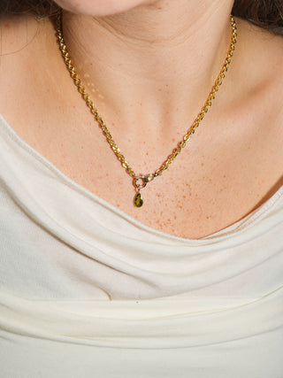 Whip Snake Green Tourmaline Teardrop Cut Charm in Yellow 14k Gold