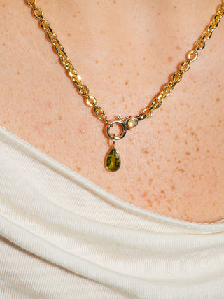 Whip Snake Green Tourmaline Teardrop Cut Charm in Yellow 14k Gold