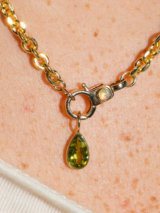 Whip Snake Green Tourmaline Teardrop Cut Charm in Yellow 14k Gold