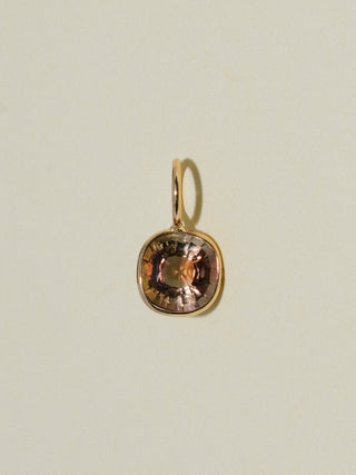 Grounding Golden Tourmaline Cushion Cut Charm in Yellow 14k Gold