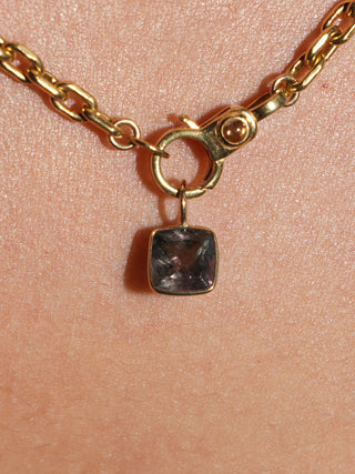 Skinny Dip Grey Tourmaline Cushion Cut Charm in Yellow 14k Gold