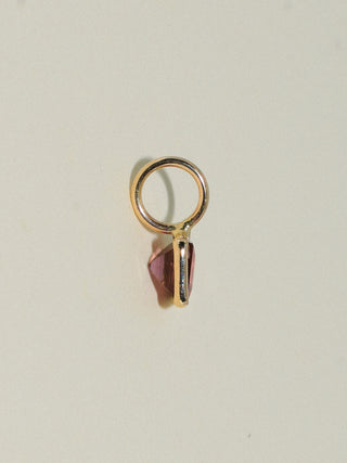 Dragon Fruit Pink Tourmaline Square Cut Charm in Yellow 14k Gold