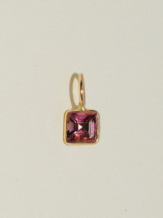 Dragon Fruit Pink Tourmaline Square Cut Charm in Yellow 14k Gold