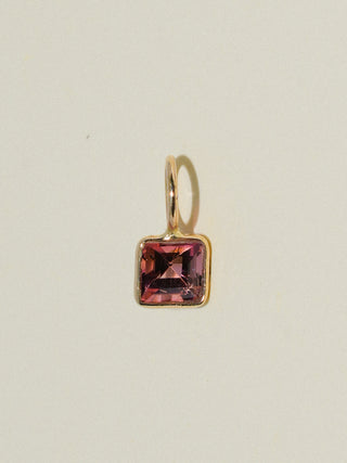 Dragon Fruit Pink Tourmaline Square Cut Charm in Yellow 14k Gold
