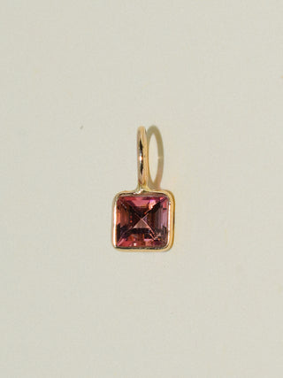Dragon Fruit Pink Tourmaline Square Cut Charm in Yellow 14k Gold