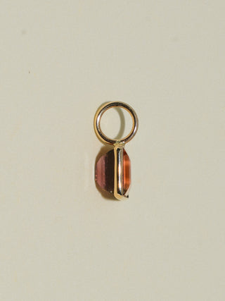Tanned and Handsome Orange Tourmaline Square Cut Charm in Yellow 14k Gold