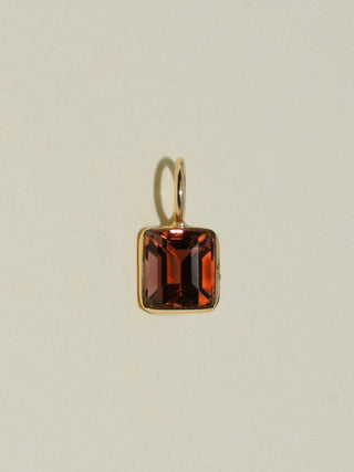 Tanned and Handsome Orange Tourmaline Square Cut Charm in Yellow 14k Gold