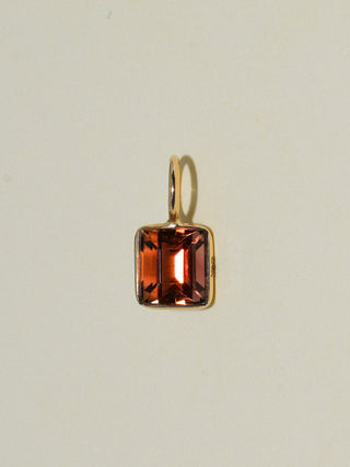 Tanned and Handsome Orange Tourmaline Square Cut Charm in Yellow 14k Gold