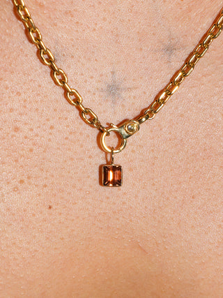 Tanned and Handsome Orange Tourmaline Square Cut Charm in Yellow 14k Gold