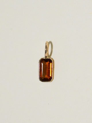 Oh it's burnt Brown Tourmaline Emerald Cut Charm in Yellow 14k Gold