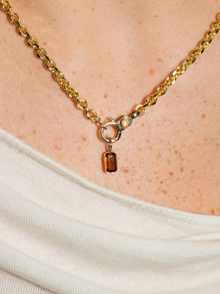 Oh it's burnt Brown Tourmaline Emerald Cut Charm in Yellow 14k Gold