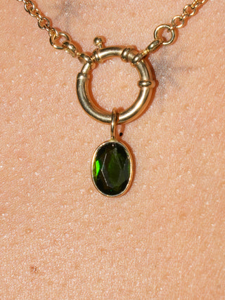 Zombie Green Tourmaline Oval Cut Charm in Yellow 14k Gold